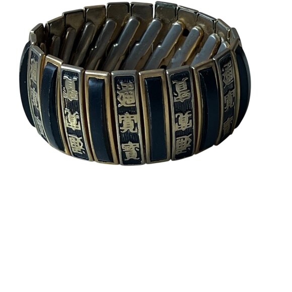 Lot Of Two Vintage Expandable Bracelet Cuffs: Trifari Pink & Gold/Black With Wri - Picture 11 of 16